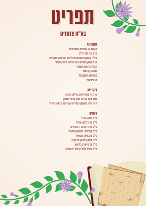 תפריט פסח בא ח צנחנים