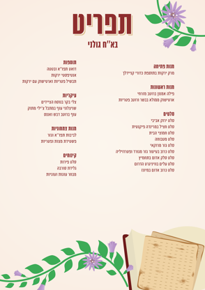 תפריט פסח בא ח גולני